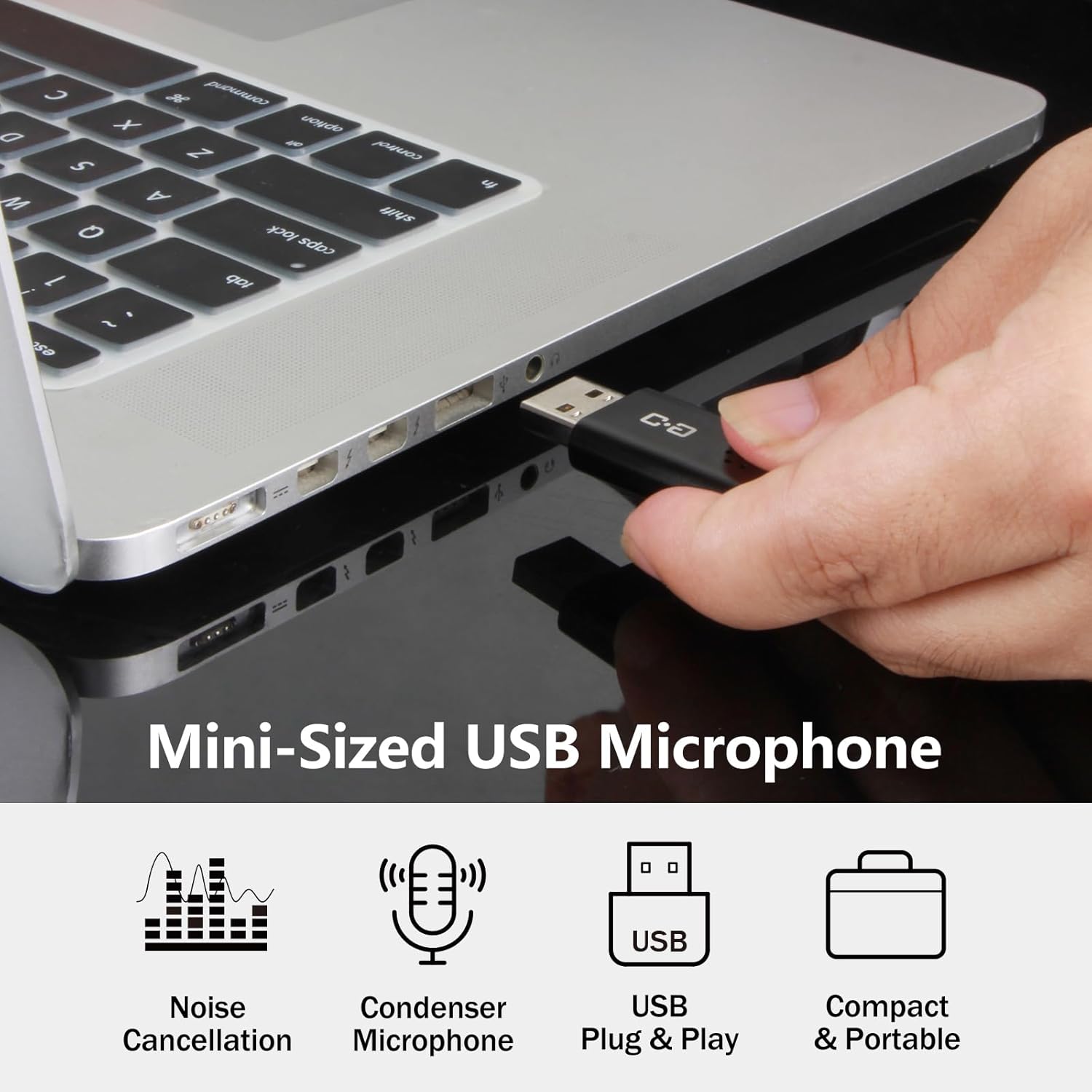 usb microphone for laptop and desktop computer, high sensitivity for clear call, plug and play, high gain, cordless mini sized portable, ideal for work & study