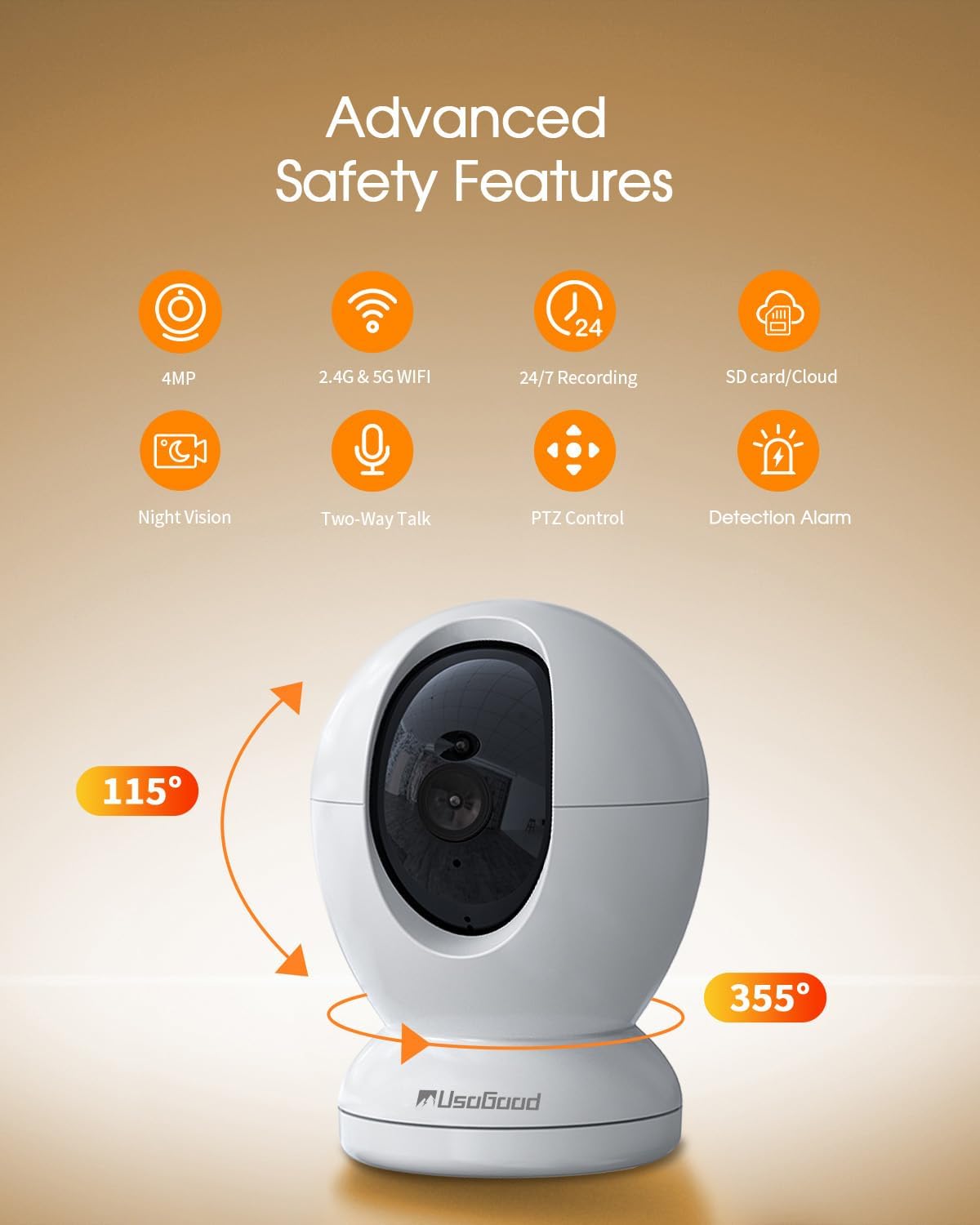 usogood 2.5k indoor camera for home security, 360°pet camera indoor with phone app,support 5g/2.4ghz wifi,dog camera with speaker, auto motion tracking detection,2 way audio,works with alexa,best gift
