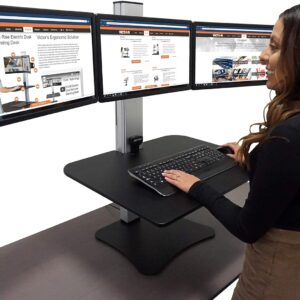 Victor DC475 High Rise Electric Triple Monitor Standing Desk Converter | Three Large Monitor Sit-Stand Desk | 28” Wide Work Surface | Compatible with Any Standard Desk | Adjustable Monitor Holder
