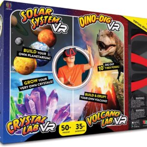 Virtual Reality 4 in 1 Deluxe VR Lab - Illustrated Interactive VR Book and STEM Learning Activity Set (Solar System, Dino-Dig, Crystal and Volcano) - for Ages 8 and Up