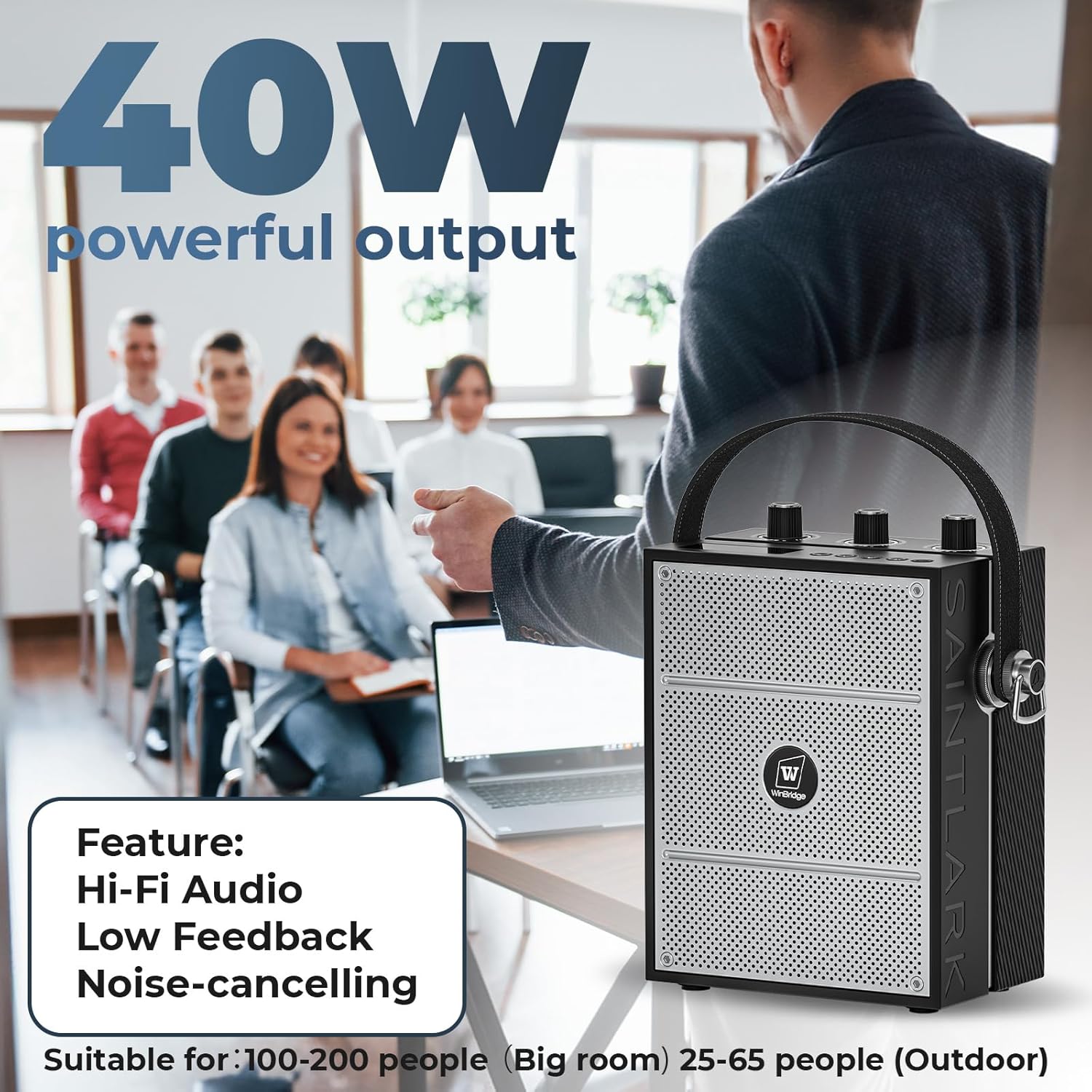 voice amplifier, portable pa system with wireless headset mic & speaker, 40w bluetooth portable microphone and speaker for teachers, public speaking, events, hands free megaphone with strap s98