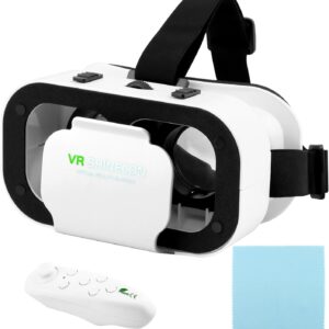 VR Headset for Phone with Controller,Virtual Reality Goggles,110° FOV VR Goggles, 3D Glasses Headset Helmets For VRs Game Video Movies Education Fit 4.7-6“ Screen(White+Black,Size:6.14*3.98*3.46inch)