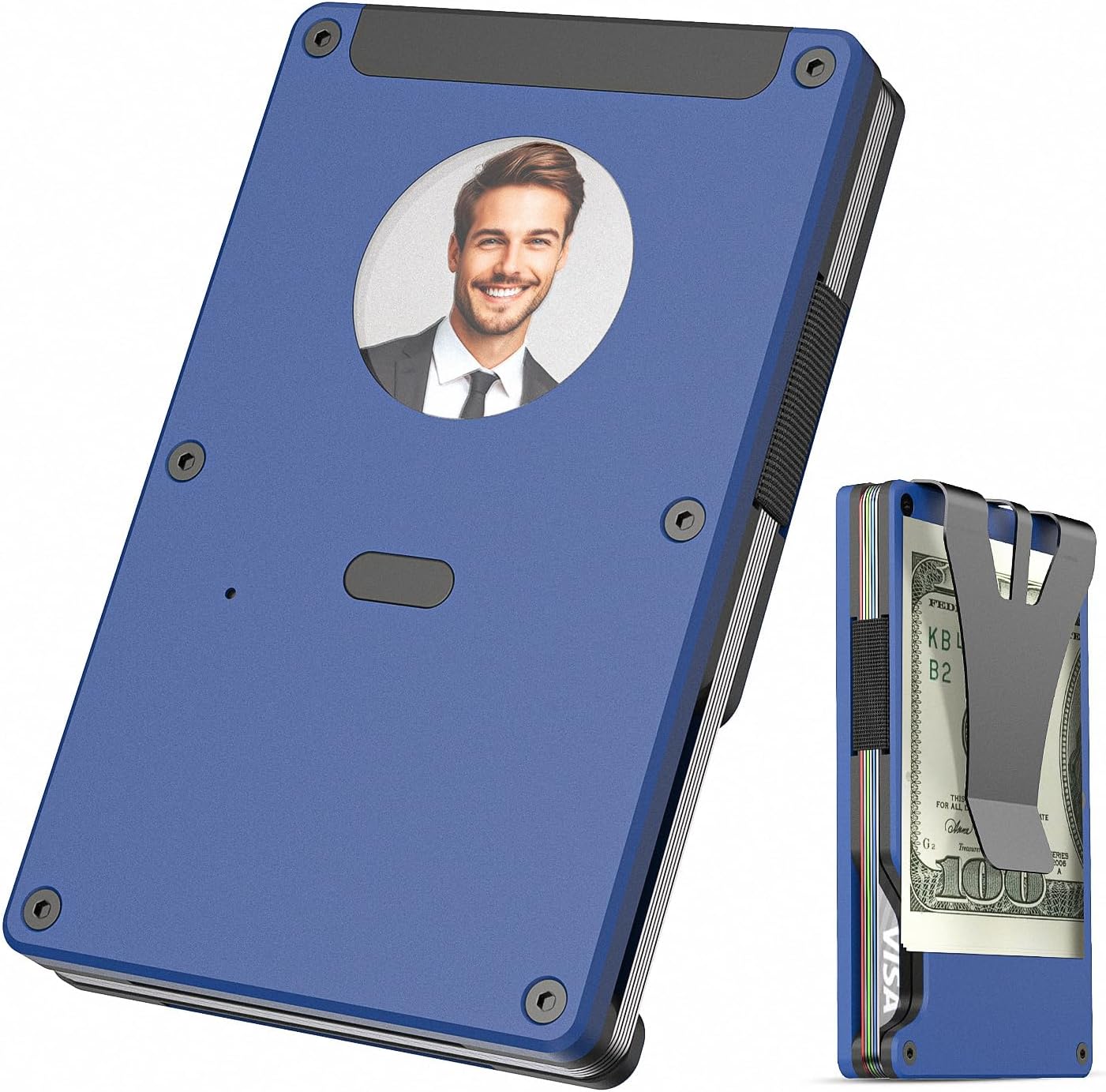 Wallet with Tracker for Men, Build-in Find My Tracker secure wallets (IOS Only) with Personalized Electronic photo Text information, Slim RFID Blocking Credit Card Holder