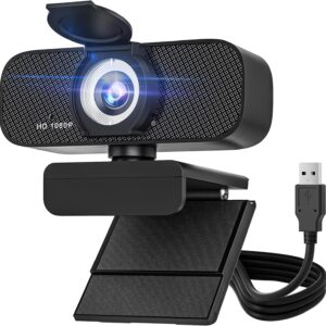Webcam for PC with Microphone, 1080P Computer Camera with Auto-Focus & Low Light Correction, Plug & Play USB Camera for Laptop/Desktop, Noise-Reducing Mic for Zoom/Skype/Teams/Online Classes