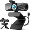 Webcam Full HD 1080P with Built-in Microphone and Rotatable Tripod, Carbon Fiber Board and Privacy Cover, Auto Light Correction, Adjustable FOV, Plug&Play for Zoom/Skype/Facetime/YouTube, Laptop/PC