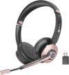 Wireless Headset with Mic for Work, Bluetooth Headphones with Microphone Noise Canceling & USB Dongle, Handsfree 26+ Hours Battery & Mute Button, for Office/Call Center/Laptop/MS Teams/Conference