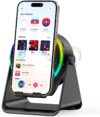 Wireless Induction Speaker- 4 in1 Bluetooth Speaker Phone Stand with Colorful Ambient Light 360° Rotation Compatible with iPhone/Android/iPad/Samsung Galaxy- Unique Birthday Gift for Men Women Adults