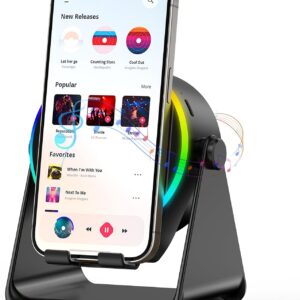 Wireless Induction Speaker- 4 in1 Bluetooth Speaker Phone Stand with Colorful Ambient Light 360° Rotation Compatible with iPhone/Android/iPad/Samsung Galaxy- Unique Birthday Gift for Men Women Adults