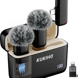 Wireless Lavalier Microphone with Charging Case, 36H Battery Life, Noise Cancellation, 135ft Range, Plug-and-Play Clip-On Mic for iPhone, iPad, Android, YouTube, Vlog, Live Streaming