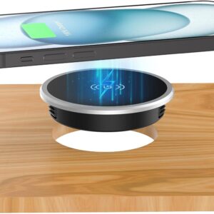 Wireless Magnetic Charger Desk Mount 15W Fast Charger for iPhone 16 Pro Max Plus 15 14 13 12 Series,Magnet Qi Charging Pad/Station for AirPods,Recessed Hidden Under Desktop Hole Save Nightstand Space