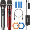 Wireless Microphones, Dual Karaoke Microphone System, Microfonos Inalambricos with Rechargeable Receiver, Cordless Dynamic Mic Micro Set for Singing, Wedding, DJ, Party, Speech,Red Black