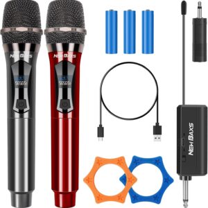 Wireless Microphones, Dual Karaoke Microphone System, Microfonos Inalambricos with Rechargeable Receiver, Cordless Dynamic Mic Micro Set for Singing, Wedding, DJ, Party, Speech,Red Black