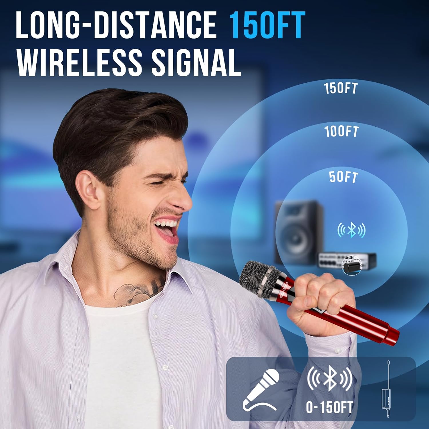 wireless microphones, dual karaoke microphone system, microfonos inalambricos with rechargeable receiver, cordless dynamic mic micro set for singing, wedding, dj, party, speech,red black