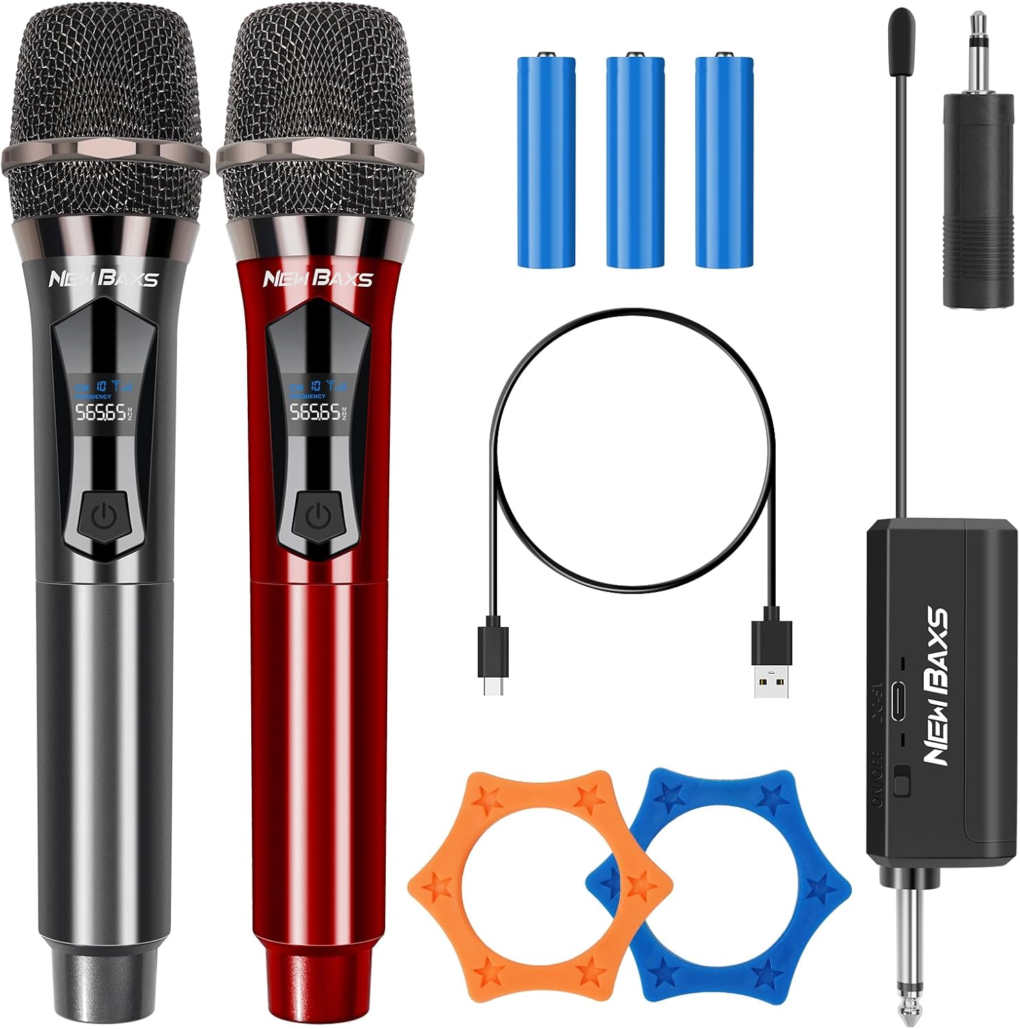 Wireless Microphones, Dual Karaoke Microphone System, Microfonos Inalambricos with Rechargeable Receiver, Cordless Dynamic Mic Micro Set for Singing, Wedding, DJ, Party, Speech,Red Black