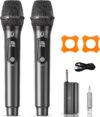 Wireless Microphones, Two Rechargeable Bluetooth 5.3 Microphones for Karaoke Singing, Rechargeable Dynamic Mic System with Receiver for Church, Party, Meeting, Speech, PA System, Plug and Play (15W)
