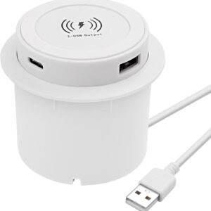 XMSJSIY Embedded Desktop Wireless Charger 10W 3-in-1 USB A/Type C Pop-UP Wireless Multifunctional Fast Charging Station for Bedside Table Desks Furniture (White) -1Pcs