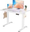 YDN Electric Standing Desk Adjustable Height, 40 x 24 Inches Stand up Desk with Cable Management, Home Office Desks with Splice Board & White Frame, White Top