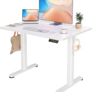 YDN Electric Standing Desk Adjustable Height, 40 x 24 Inches Stand up Desk with Cable Management, Home Office Desks with Splice Board & White Frame, White Top