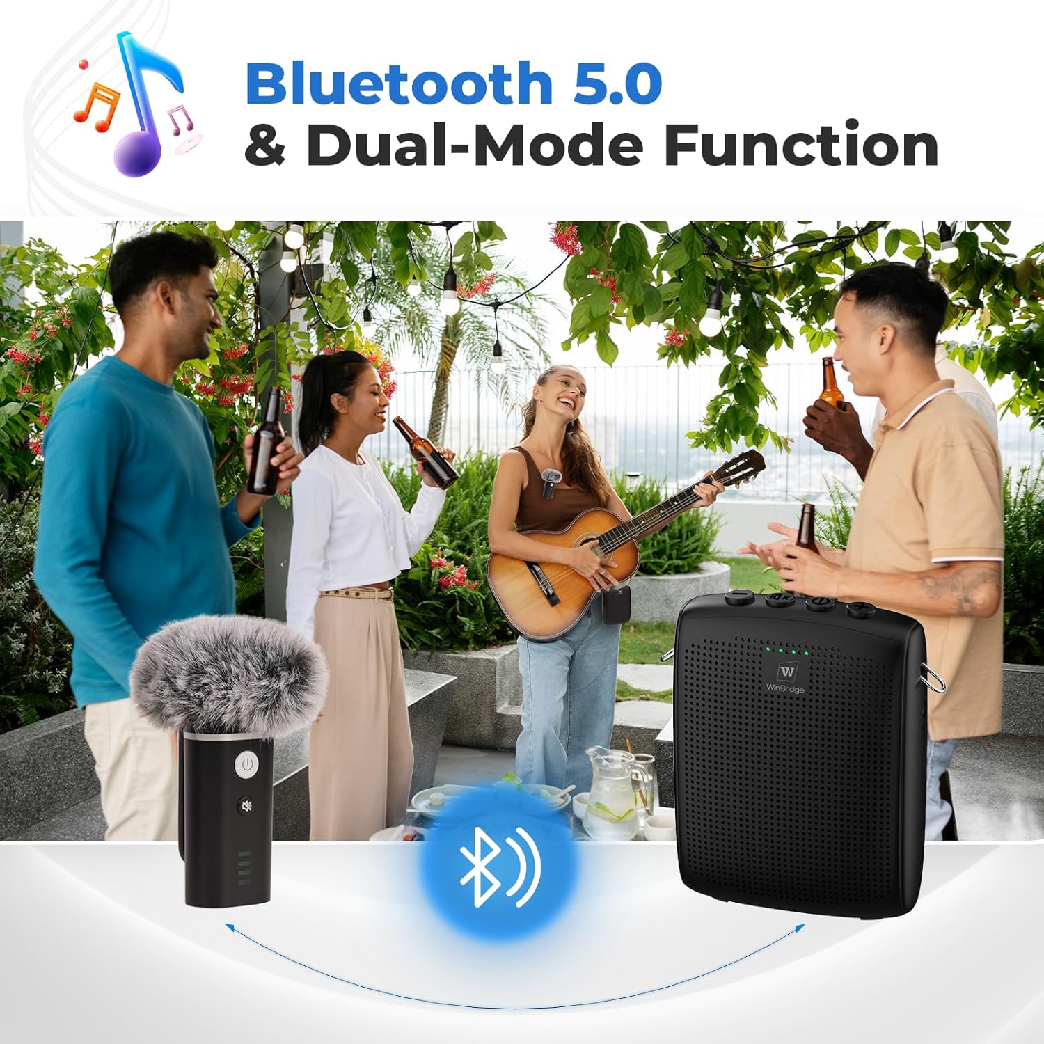 winbridge wb006 upgraded wireless voice amplifier – bluetooth lapel microphone with speaker, windproof foam compact & portable, clip on mic, mini megaphone for teachers presenters, tour guides