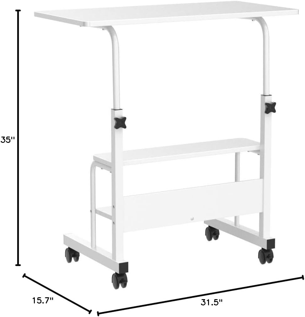 adjustable table student computer portable home office furniture small spaces sofa bedroom bedside desk learn play game desk on wheels movable with storage table size 31.5 * 15.7 inch,white d