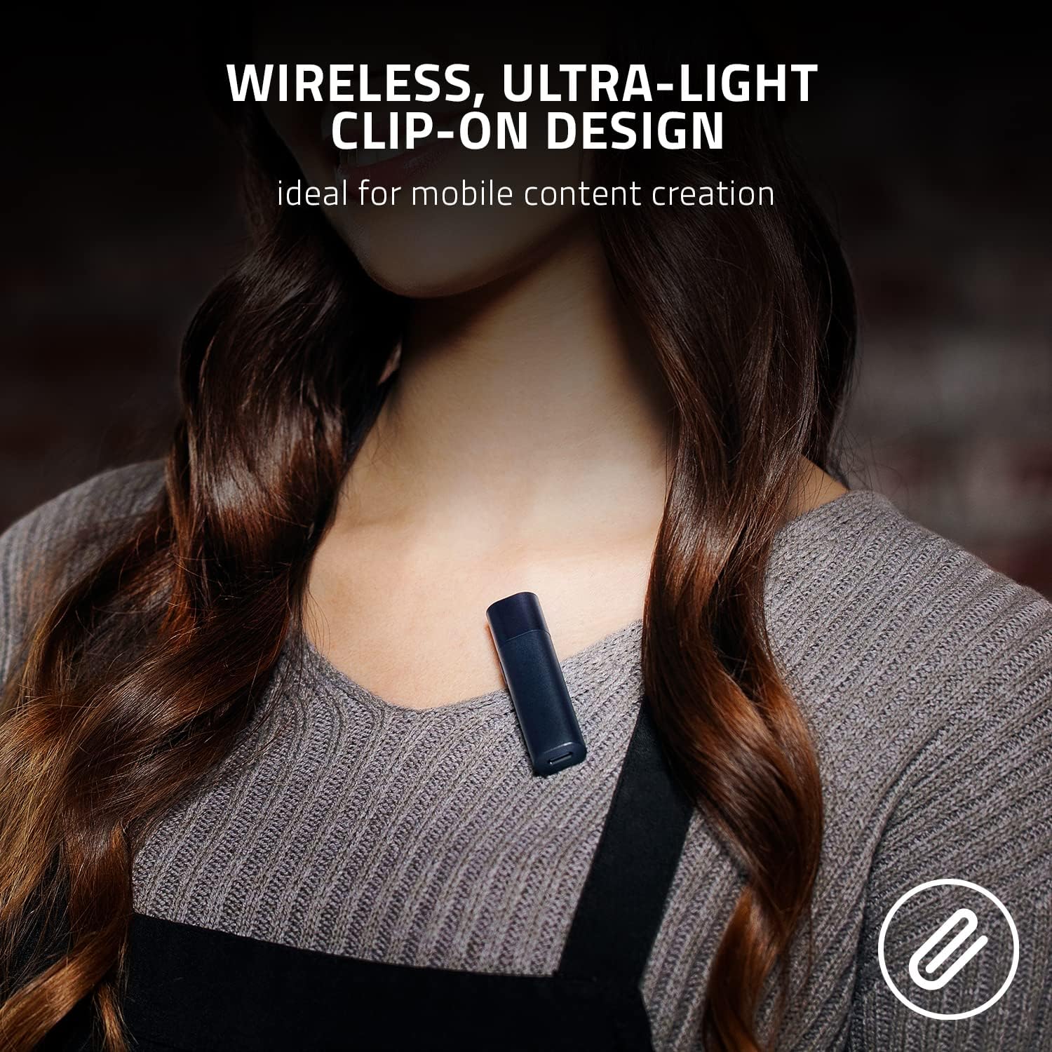 razer seiren bt: bluetooth microphone for mobile streaming (android, iphone/ios) clip on design wireless lavalier lapel omnidirectional mic 2 wind socks 3.5mm port great for vlogging, black