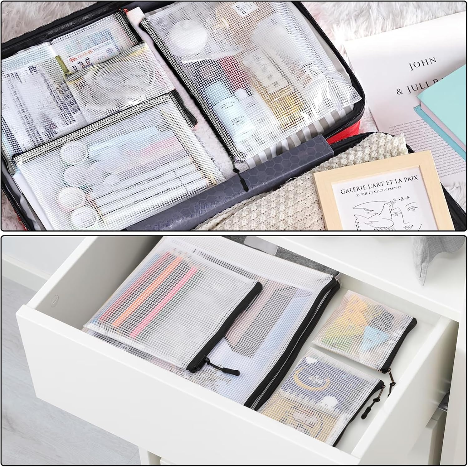 30pcs multisize mesh zipper pouch, yopcdj lego storage organizer, 8 sizes waterproof plastic document pouch, bags for travel storage, game, office supply and home organize