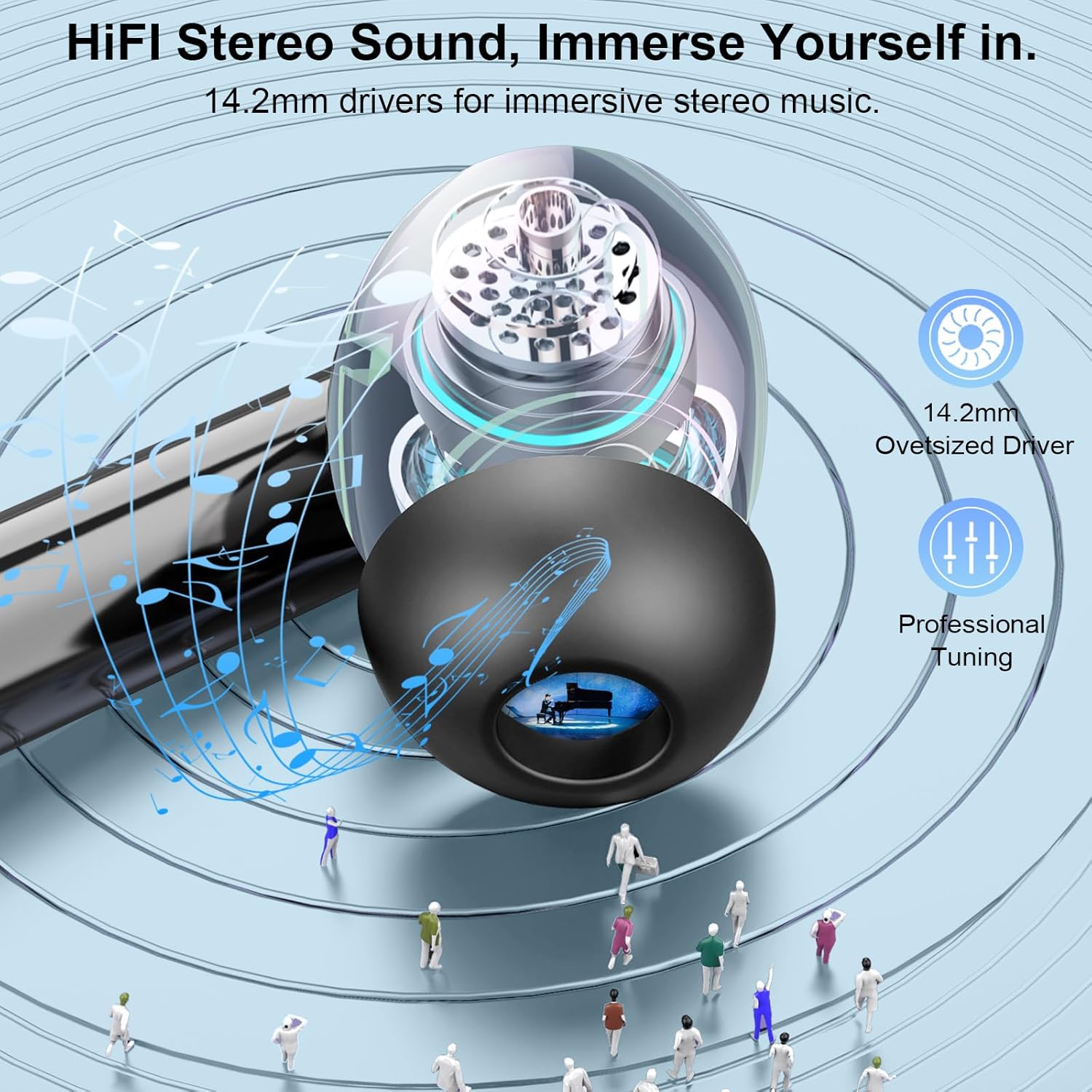 wireless earbuds, bluetooth 5.4 headphones with hifi stereo, in ear earphones with 4 enc mics, 48h bluetooth earbuds with led display charging case, ip7 waterproof ear buds for android ios black