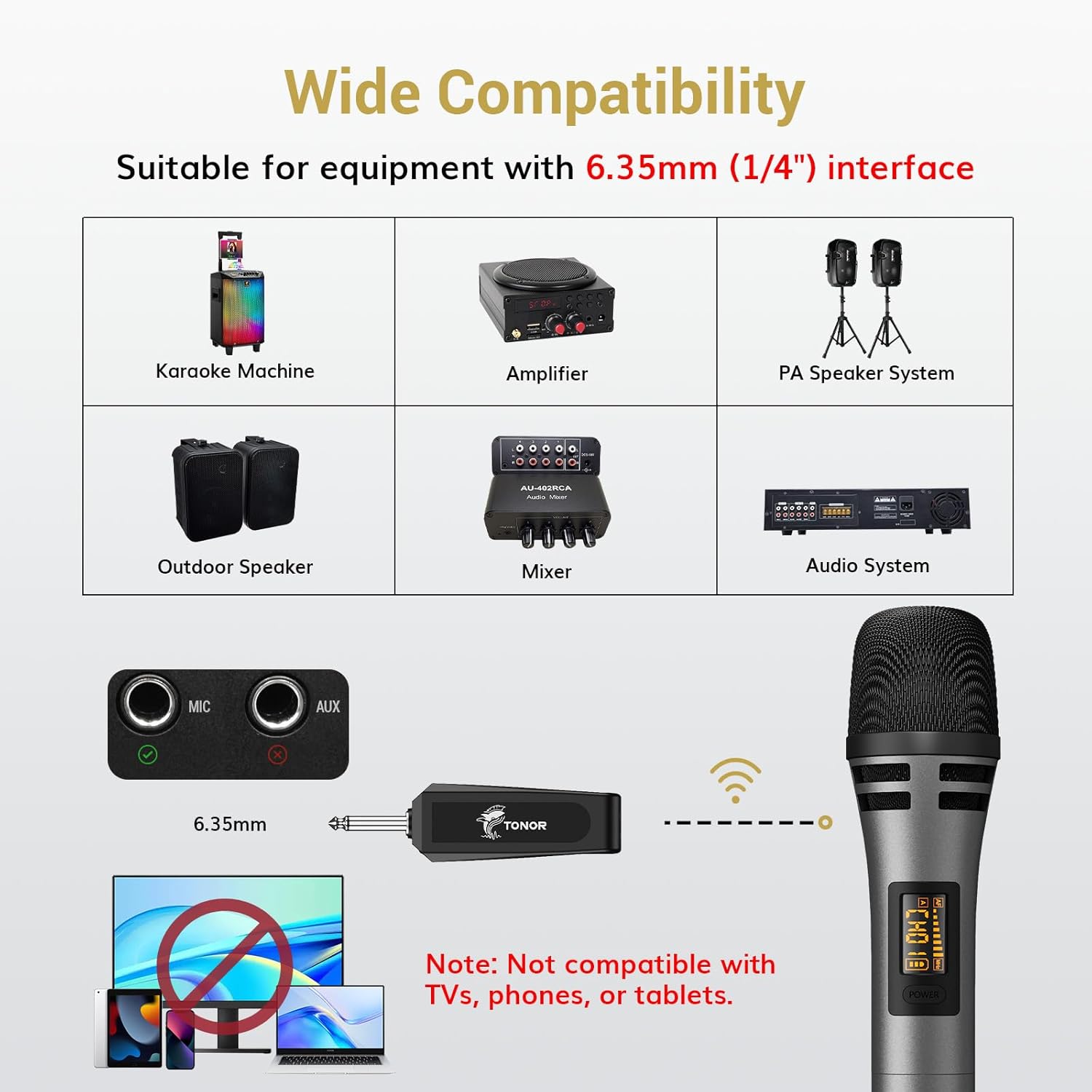 tonor wireless microphones, uhf dual karaoke microphone system, microfonos inalambricos with rechargeable receiver, cordless dynamic mic micro set for singing, wedding, dj, party, speech tw320 grey