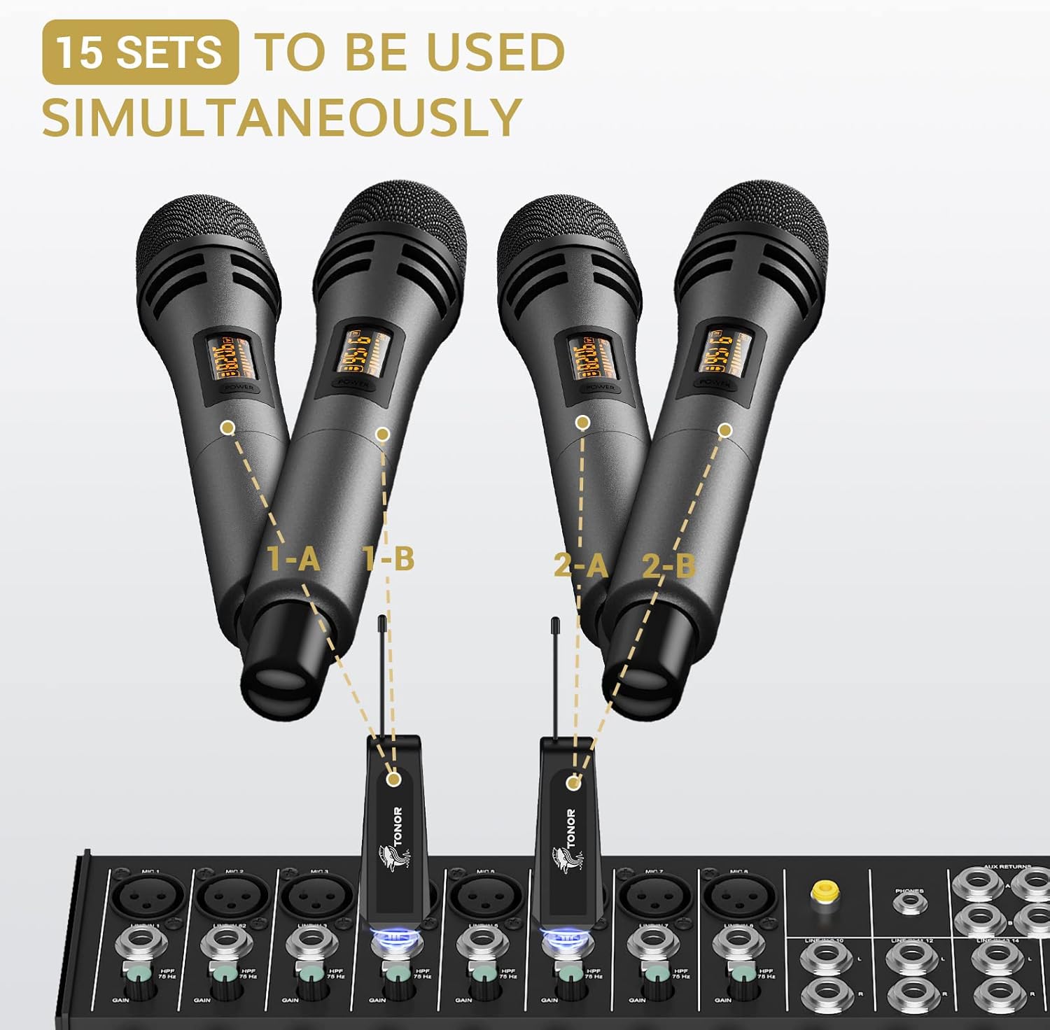 tonor wireless microphones, uhf dual karaoke microphone system, microfonos inalambricos with rechargeable receiver, cordless dynamic mic micro set for singing, wedding, dj, party, speech tw320 grey