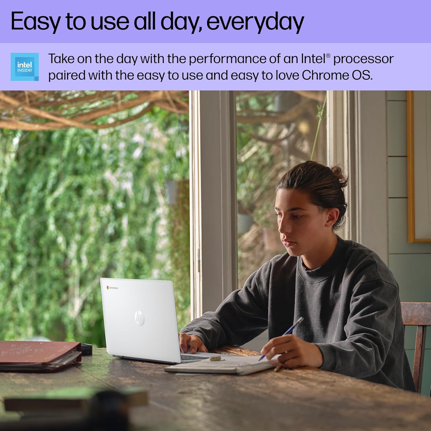 hp chromebook 14 inch laptop, hd display, intel processor n100, 4 gb ram, 64 gb emmc, intel uhd graphics, chrome os, glacier silver, 14a nf0019nr