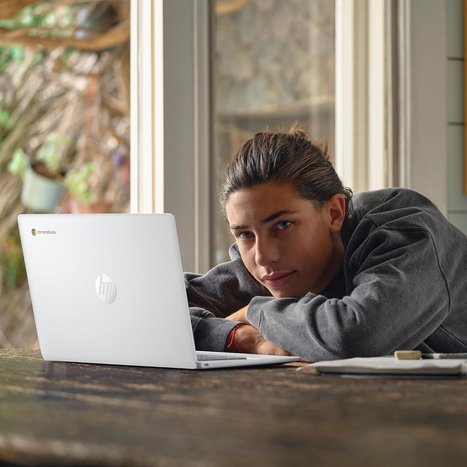 hp chromebook 14 inch laptop, hd display, intel processor n100, 4 gb ram, 64 gb emmc, intel uhd graphics, chrome os, glacier silver, 14a nf0019nr