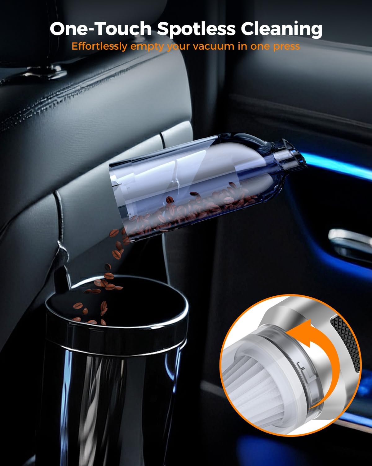 car vacuum,3 suction modes,portable mini cordless cleaner with 24000pa suction power,type c charge,handheld vacuum for home,car, office desk, keyboards(bright silver)