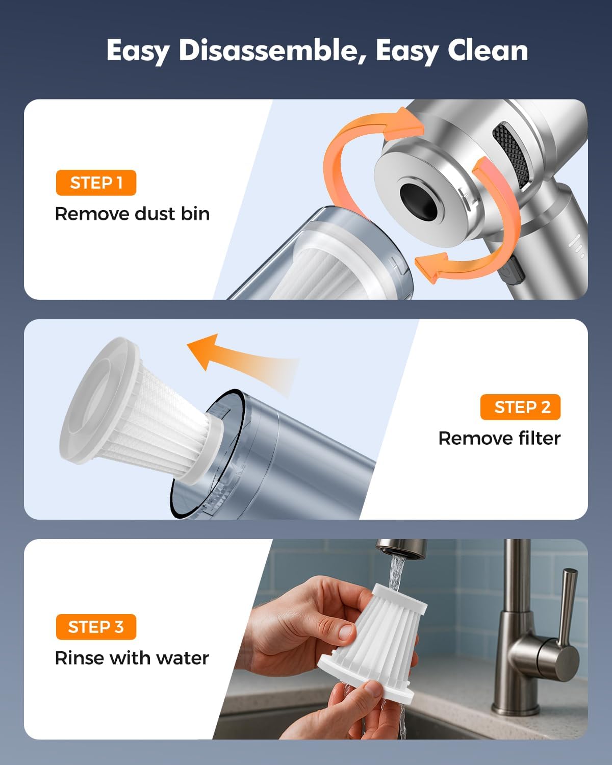 car vacuum,3 suction modes,portable mini cordless cleaner with 24000pa suction power,type c charge,handheld vacuum for home,car, office desk, keyboards(bright silver)