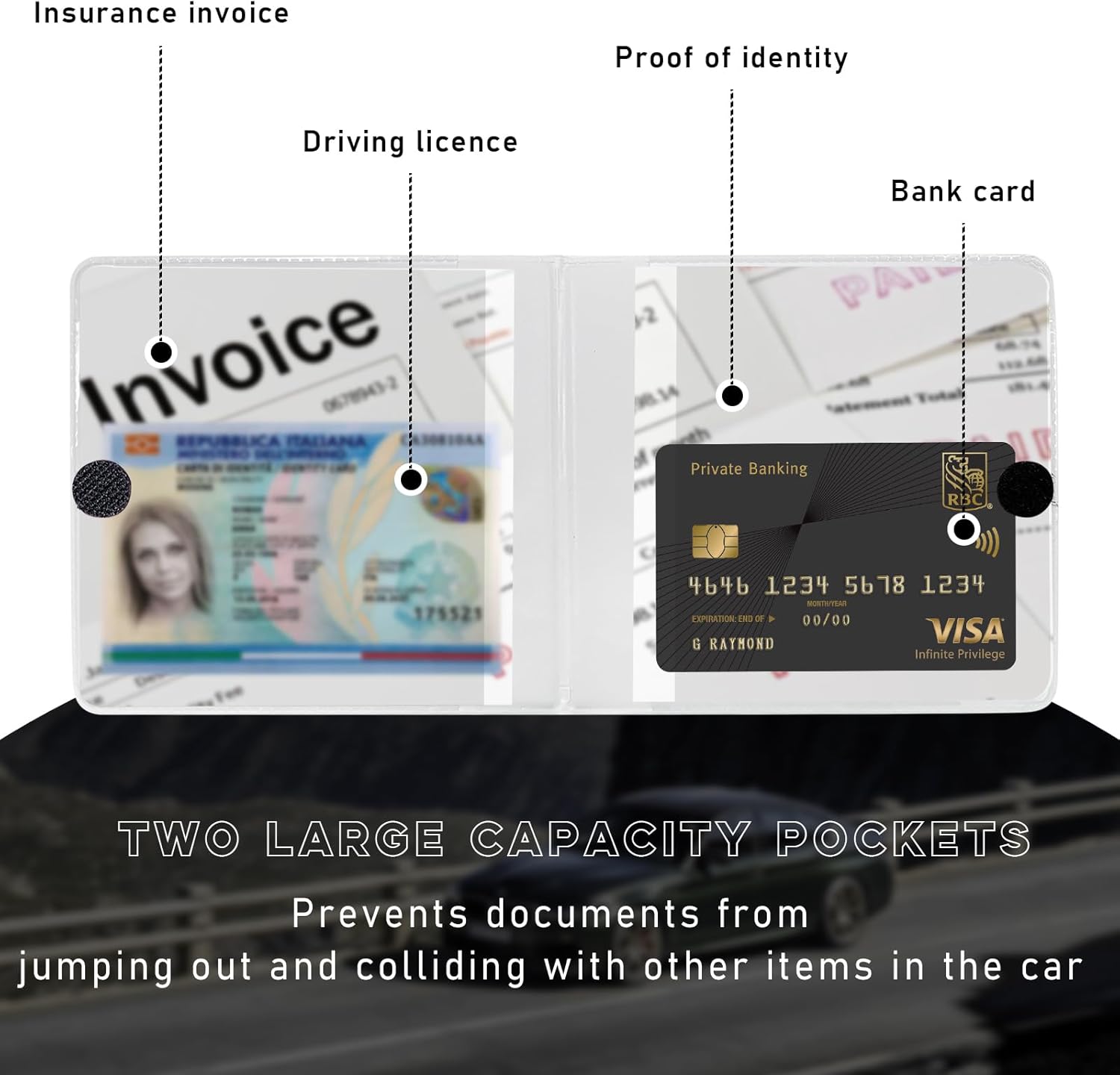 ziciner 2pcs car registration and insurance holder, 5.2"× 4.7" premium auto glove box organizer with closure, essential vehicle document holder for card, driver license (white)