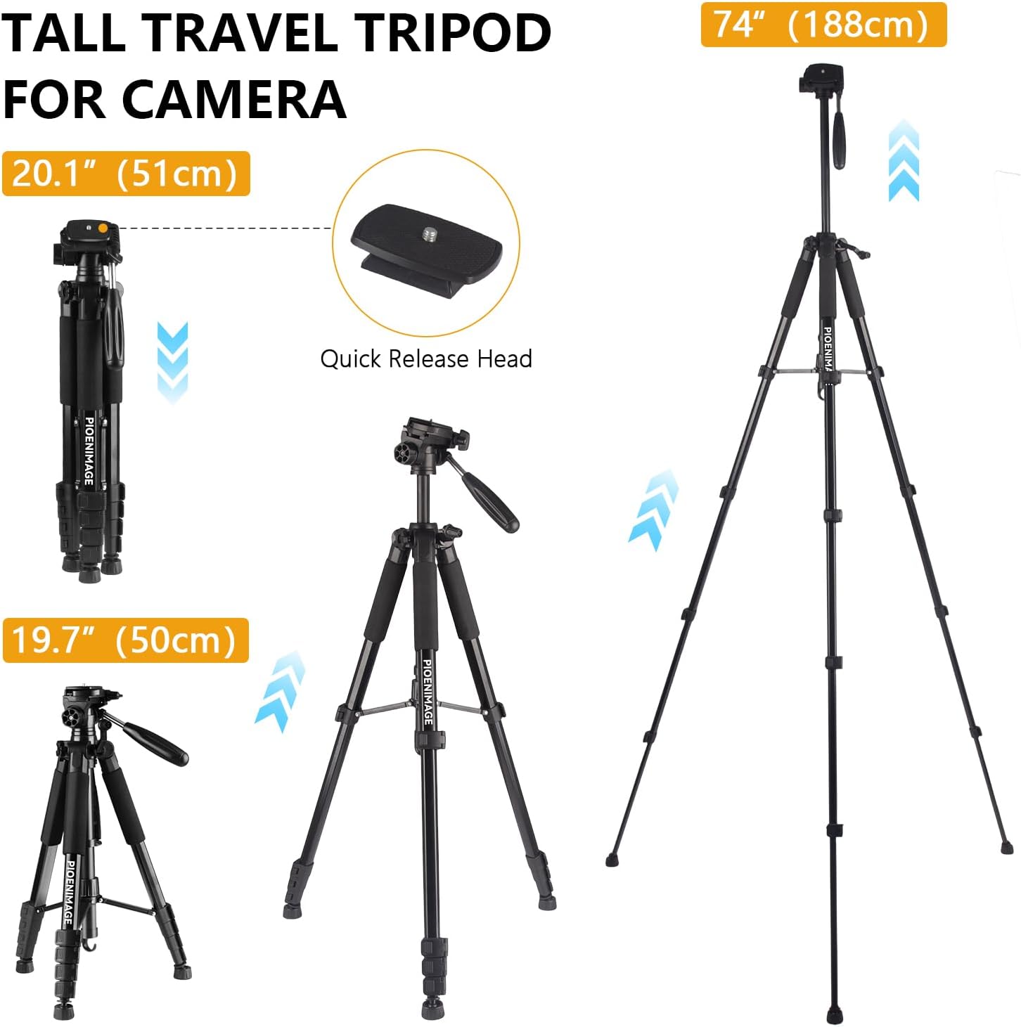 74" camera tripod, expandable camera tripod stand for camera and phone, spotting scope tripod, camera stand for photography, video recording, compatible with dslr, iphone, spotting scopes