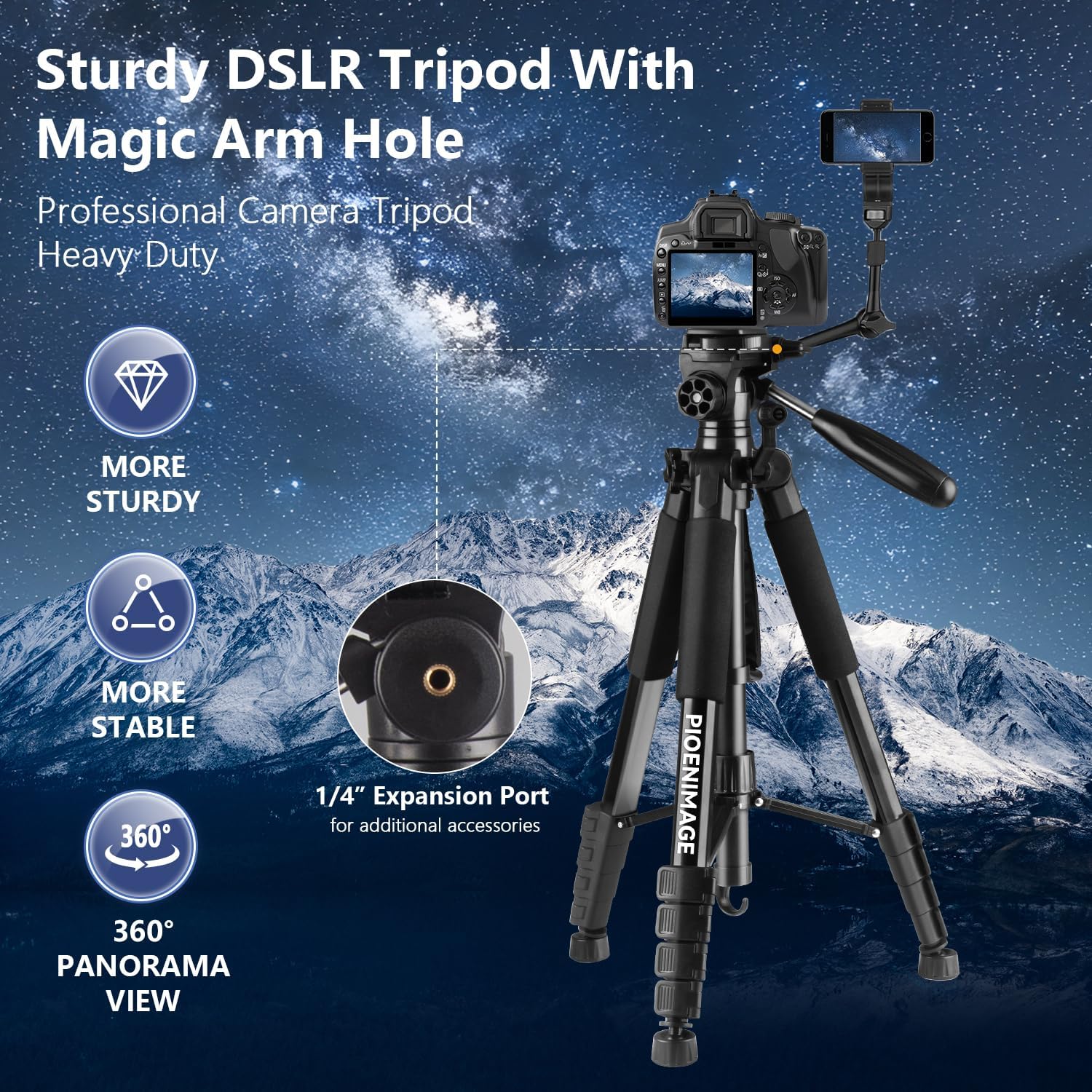 74" camera tripod, expandable camera tripod stand for camera and phone, spotting scope tripod, camera stand for photography, video recording, compatible with dslr, iphone, spotting scopes