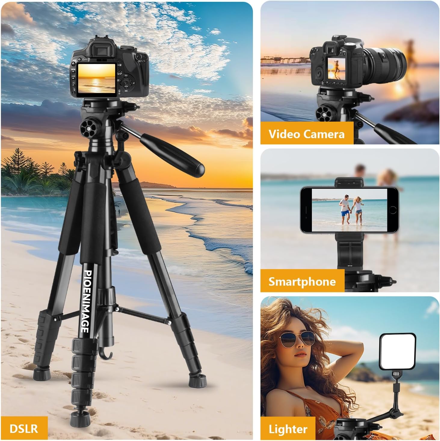 74" camera tripod, expandable camera tripod stand for camera and phone, spotting scope tripod, camera stand for photography, video recording, compatible with dslr, iphone, spotting scopes