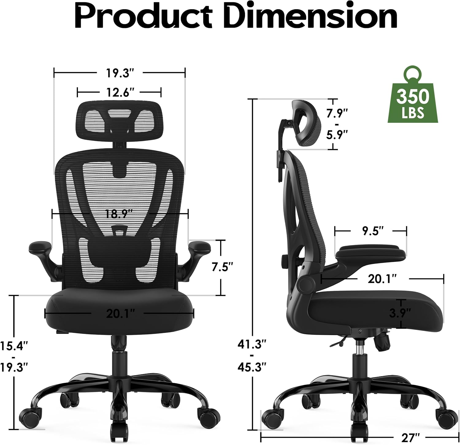 office chair ergonomic desk chair mesh high back office chair with headrests wheels lumbar support home desk office chairs flip up armrest executive rolling swivel task computer chair black