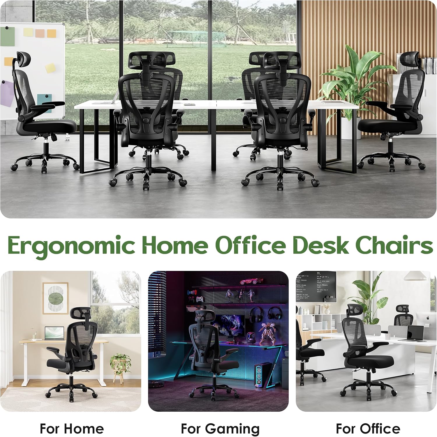 office chair ergonomic desk chair mesh high back office chair with headrests wheels lumbar support home desk office chairs flip up armrest executive rolling swivel task computer chair black
