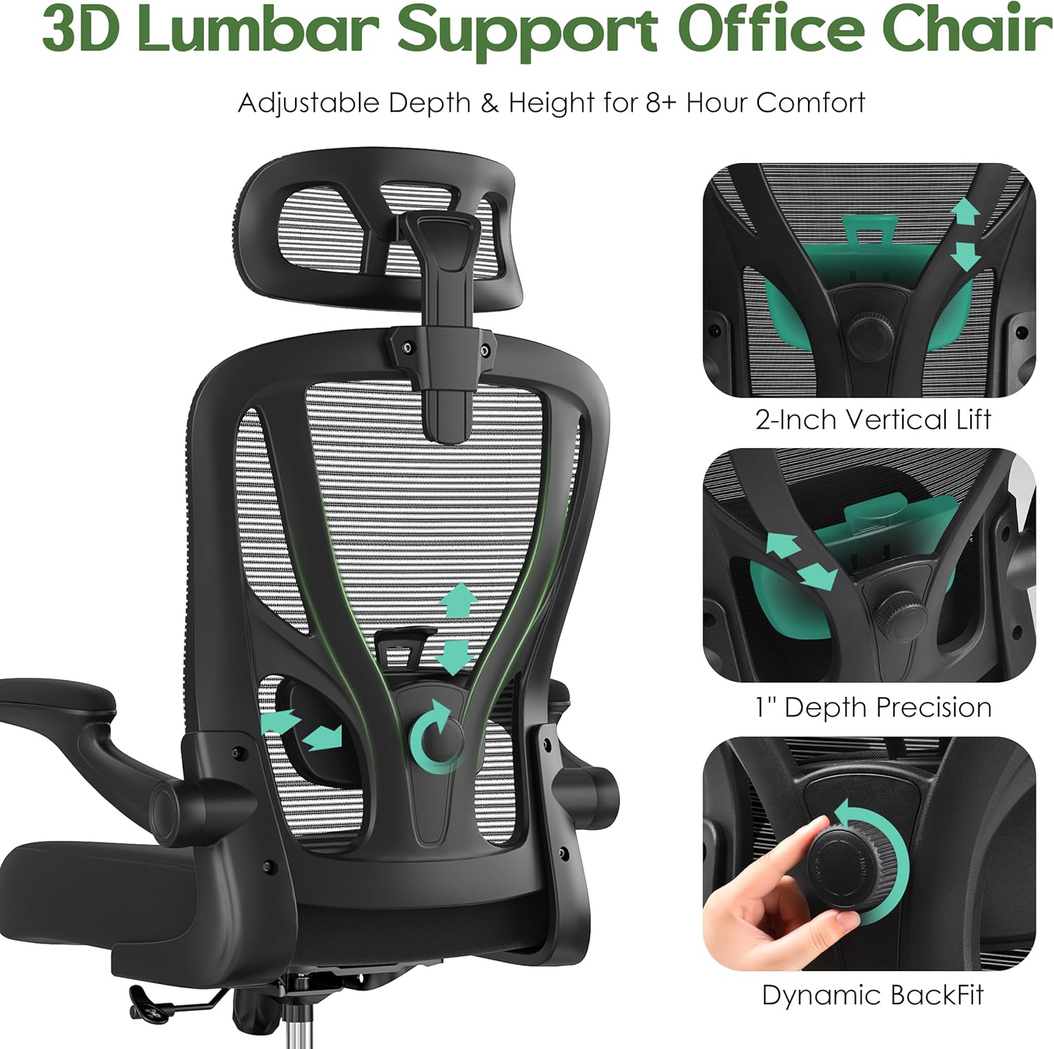 office chair ergonomic desk chair mesh high back office chair with headrests wheels lumbar support home desk office chairs flip up armrest executive rolling swivel task computer chair black