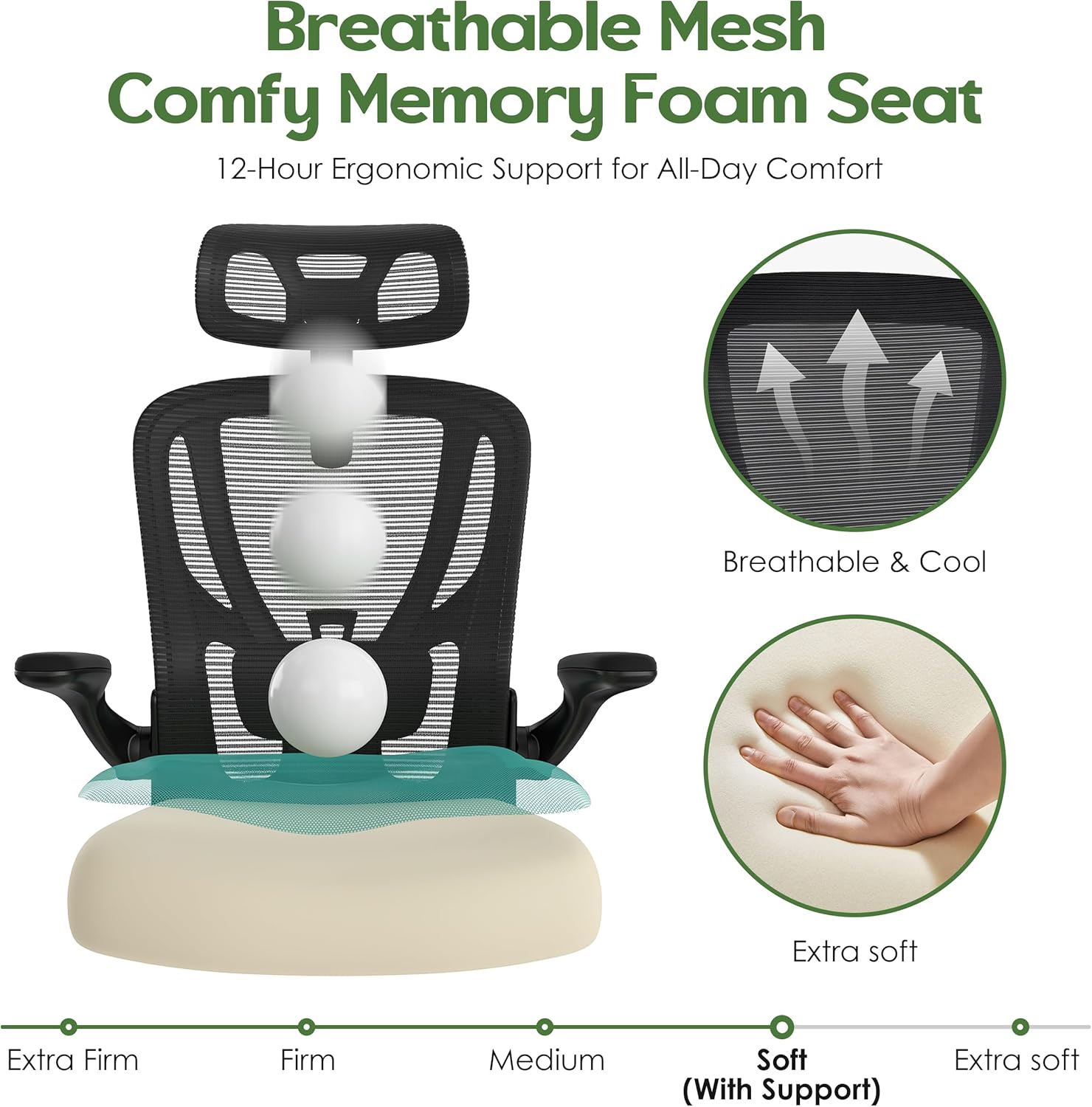 office chair ergonomic desk chair mesh high back office chair with headrests wheels lumbar support home desk office chairs flip up armrest executive rolling swivel task computer chair black