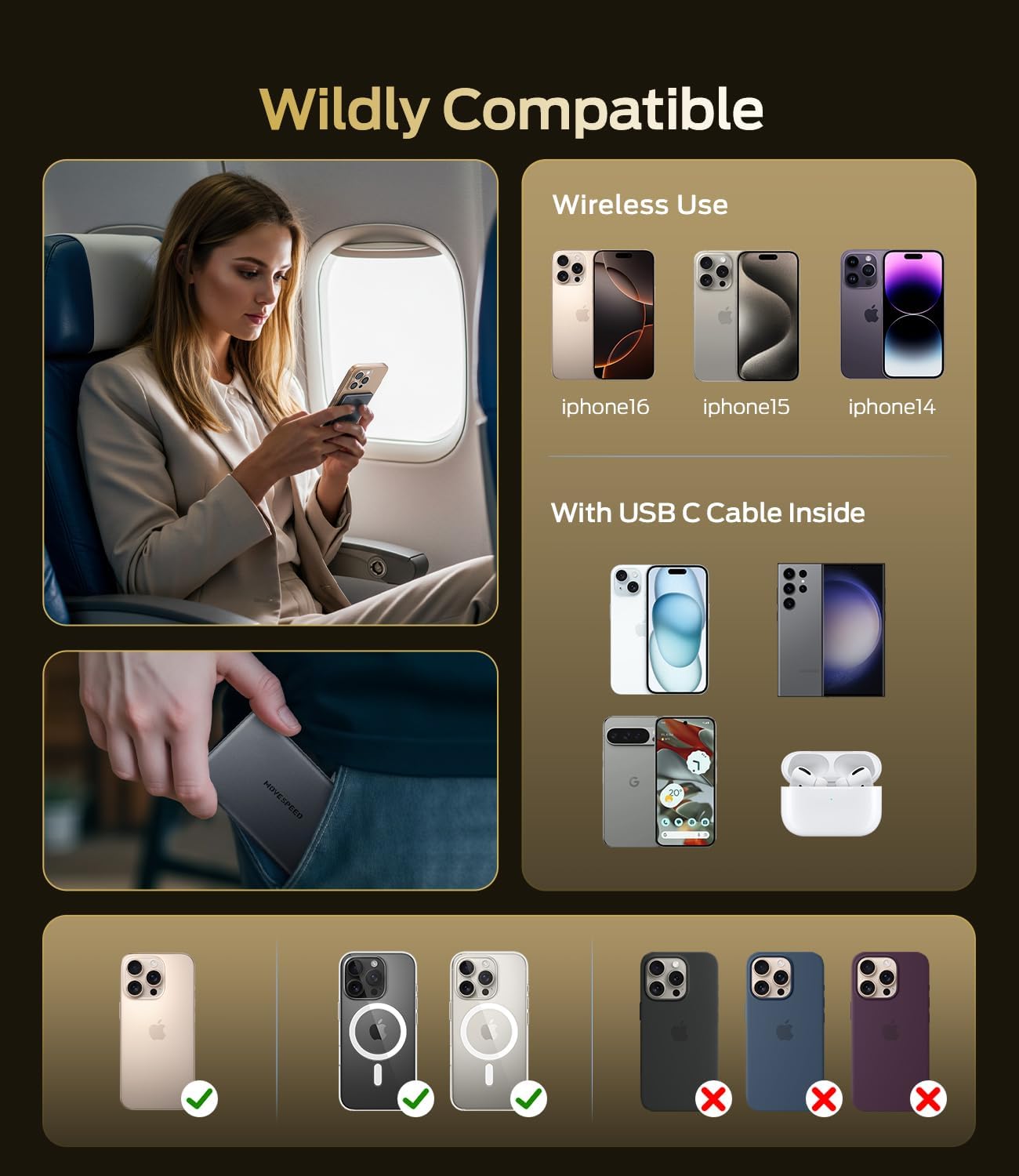 move speed 0.3'' ultra slim magsafe portable charger, 5000mah magsafe battery pack iphone 17 air accessories, magnetic power bank with usb c port for iphone 17 pro max air/16/15/14/13/12, glacier gray