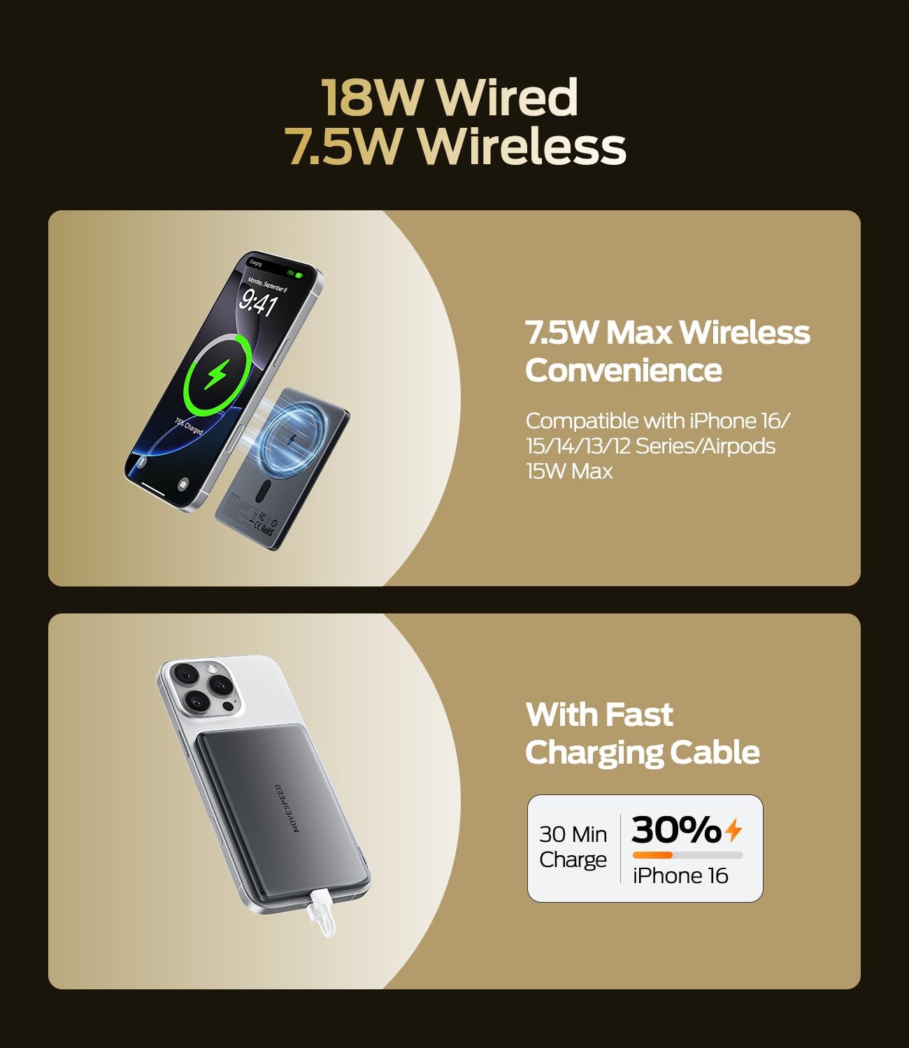 move speed 0.3'' ultra slim magsafe portable charger, 5000mah magsafe battery pack iphone 17 air accessories, magnetic power bank with usb c port for iphone 17 pro max air/16/15/14/13/12, glacier gray