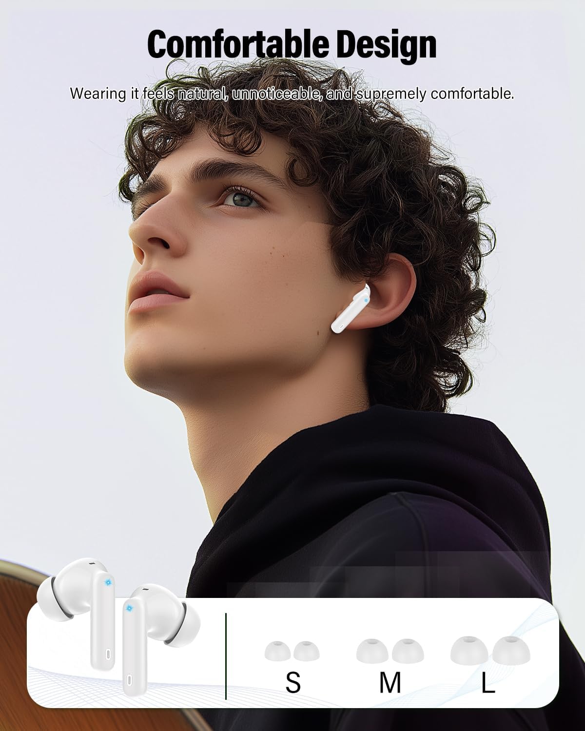 wireless earbuds, bluetooth 5.4 headphones bass stereo, ear buds with noise cancelling mic, ip7 waterproof in ear earphones, 36h led display bluetooth earbuds for laptop pad phones sports, white