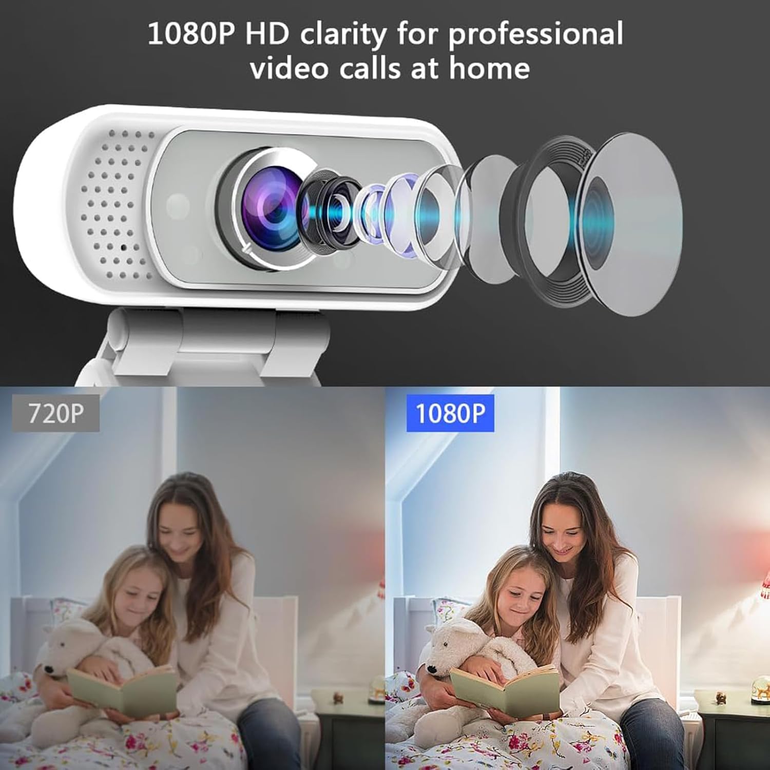 generic gohzq 1080p webcam streaming camera webcam for pc with built in microphone & privacy cover tripod & usb c adapter for twitch/zoom/skype/teams etc, conferencing and video calling, white