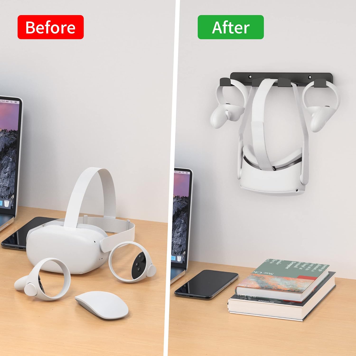 sokusin vr wall mount storage stand holder hook for meta/oculus quest 2/3/quest/rift/rift s/psvr 2/valve index/htc vive/hp reverb g2/playstation vr headsets, gaming controller hanger space saving