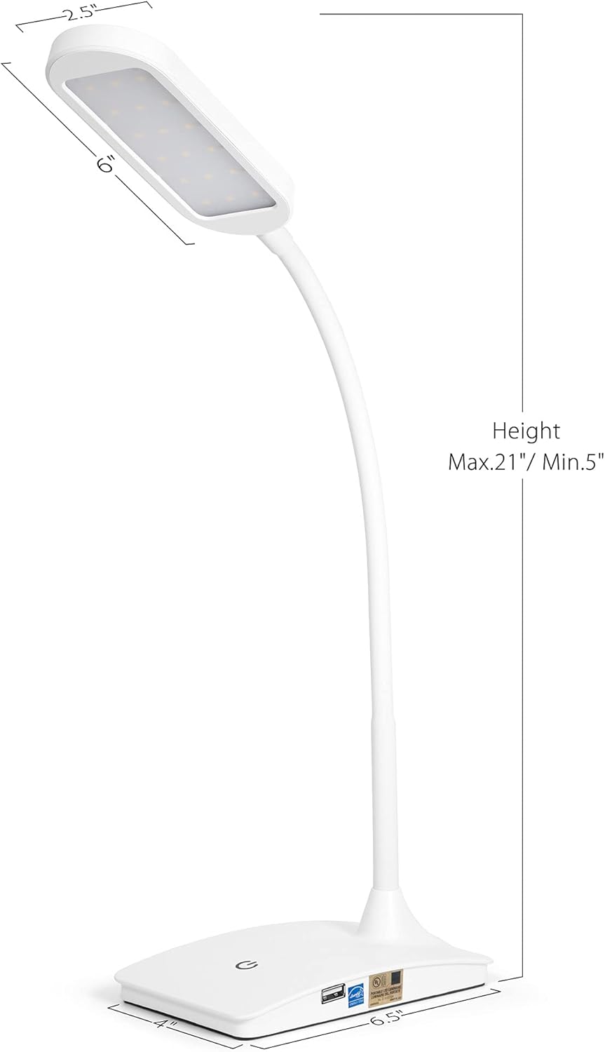 tw desk lamps for home office super bright small desk lamp with usb charging port, a perfect led desk light as study lamp, bedside reading lights, white