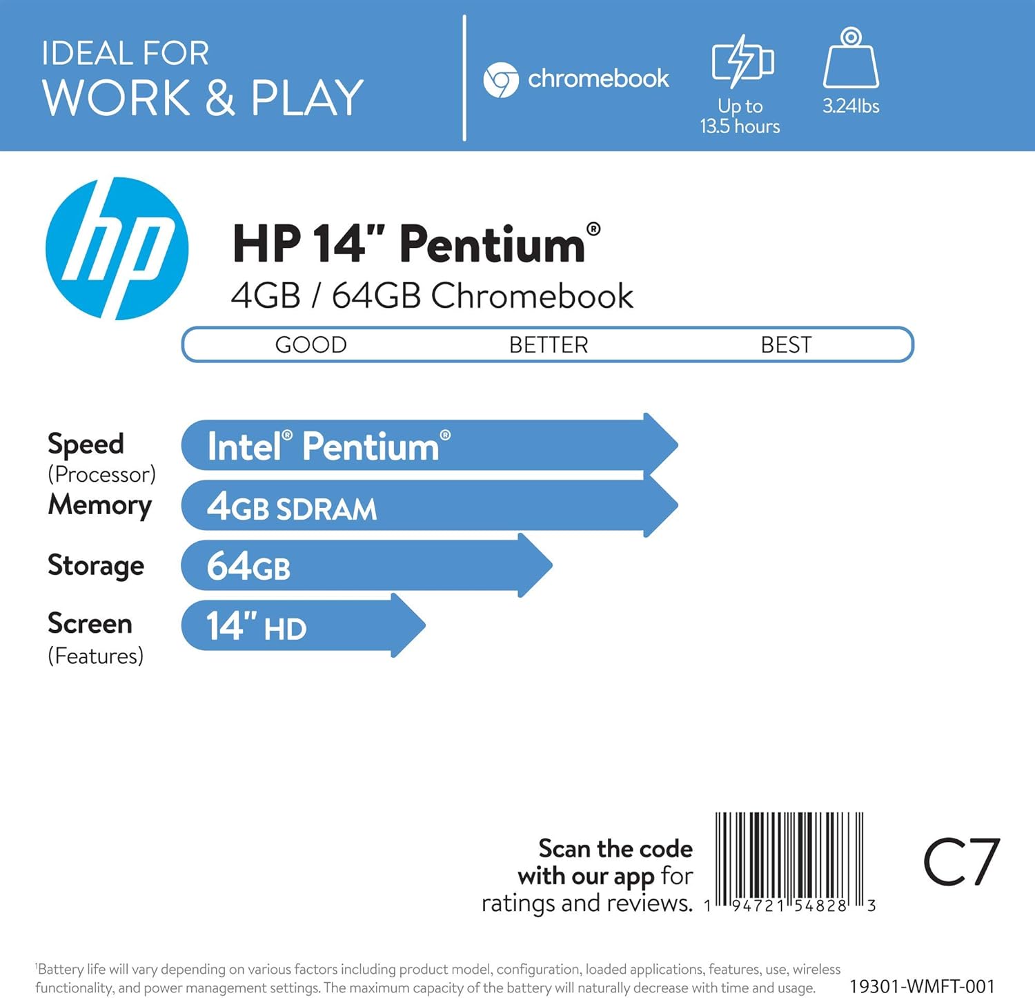 hp 2020 flagship 14 chromebook laptop computer 14 inch hd sva anti glare display intel celeron n5000 processor 4gb ddr4 64gb emmc wifi webcam chrome os (renewed)