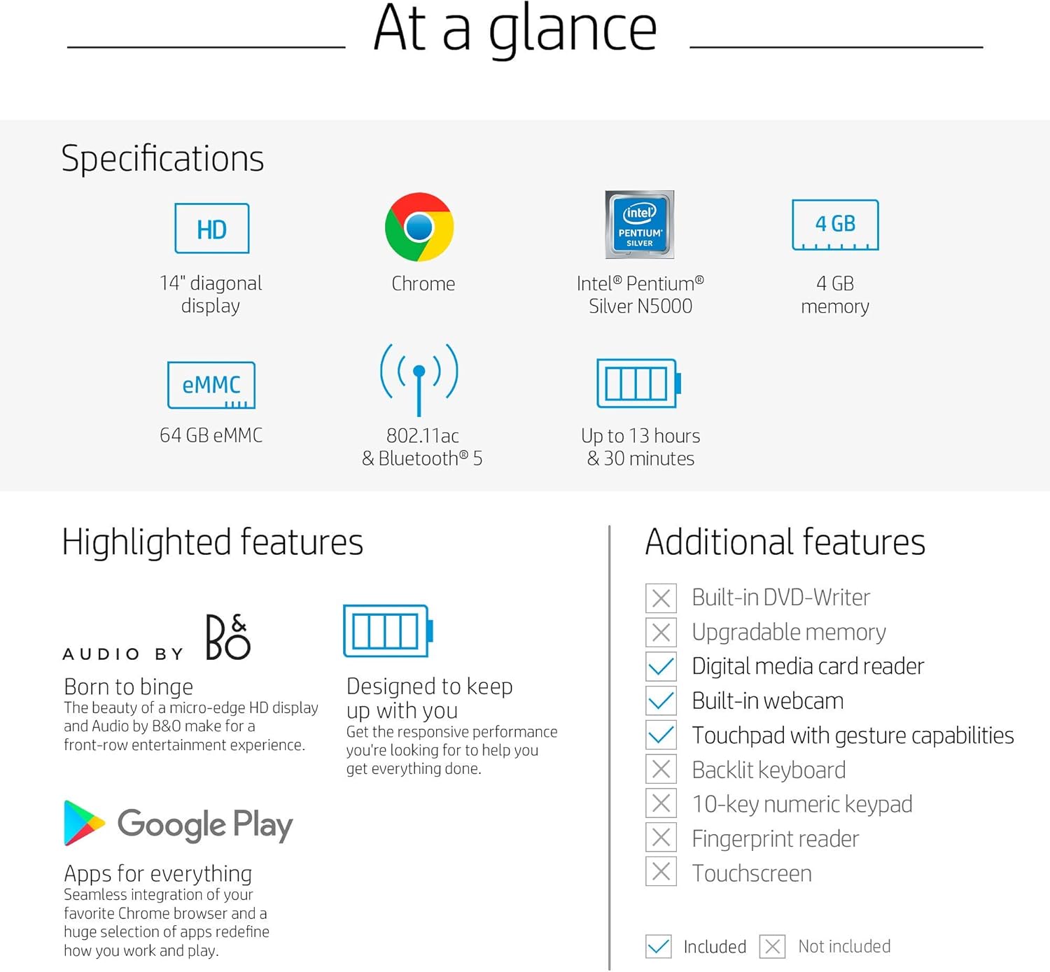 hp 2020 flagship 14 chromebook laptop computer 14 inch hd sva anti glare display intel celeron n5000 processor 4gb ddr4 64gb emmc wifi webcam chrome os (renewed)