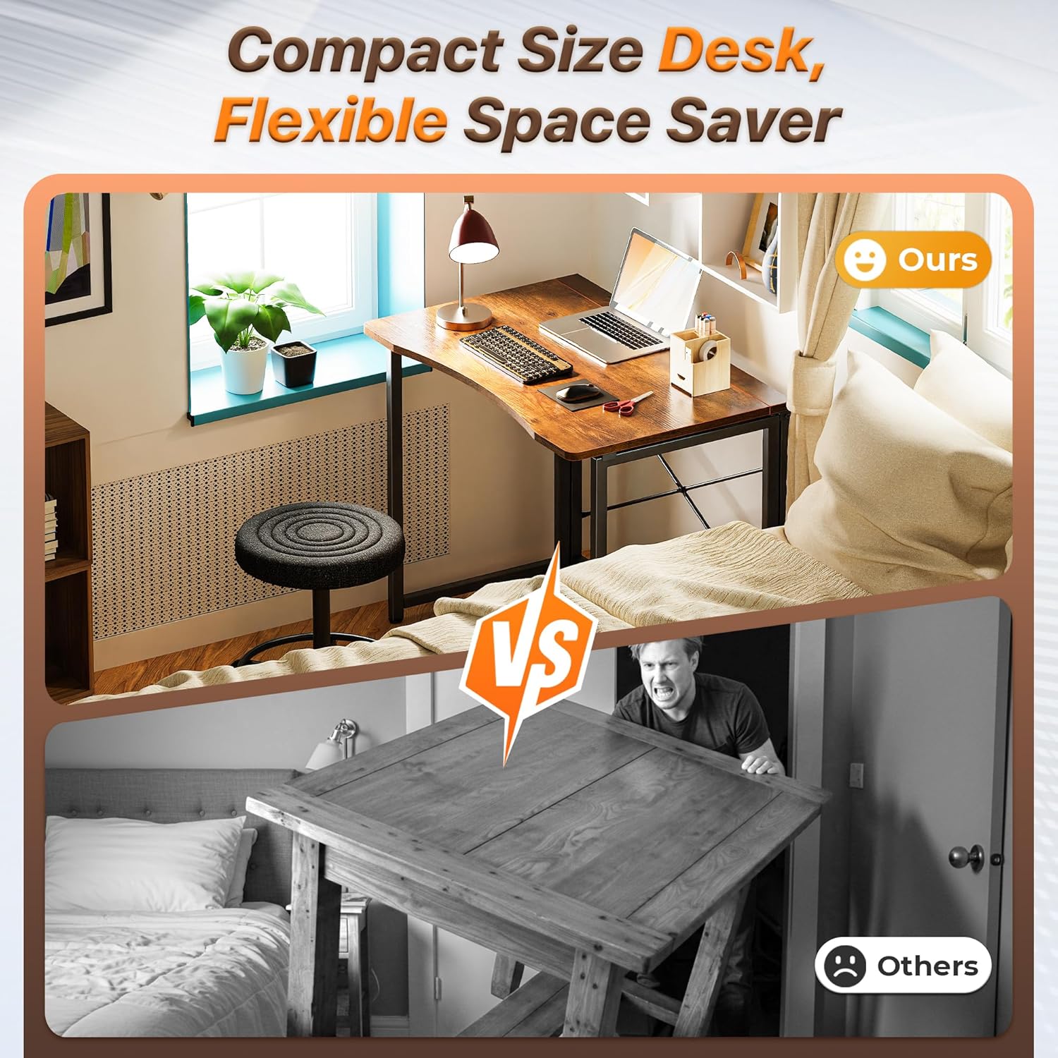 huuger folding desk for small spaces, 31.5 inch foldable computer table, for home office, study, bedroom, dorm, space saving, small writing work office computer desk, easy to fold, rustic brown